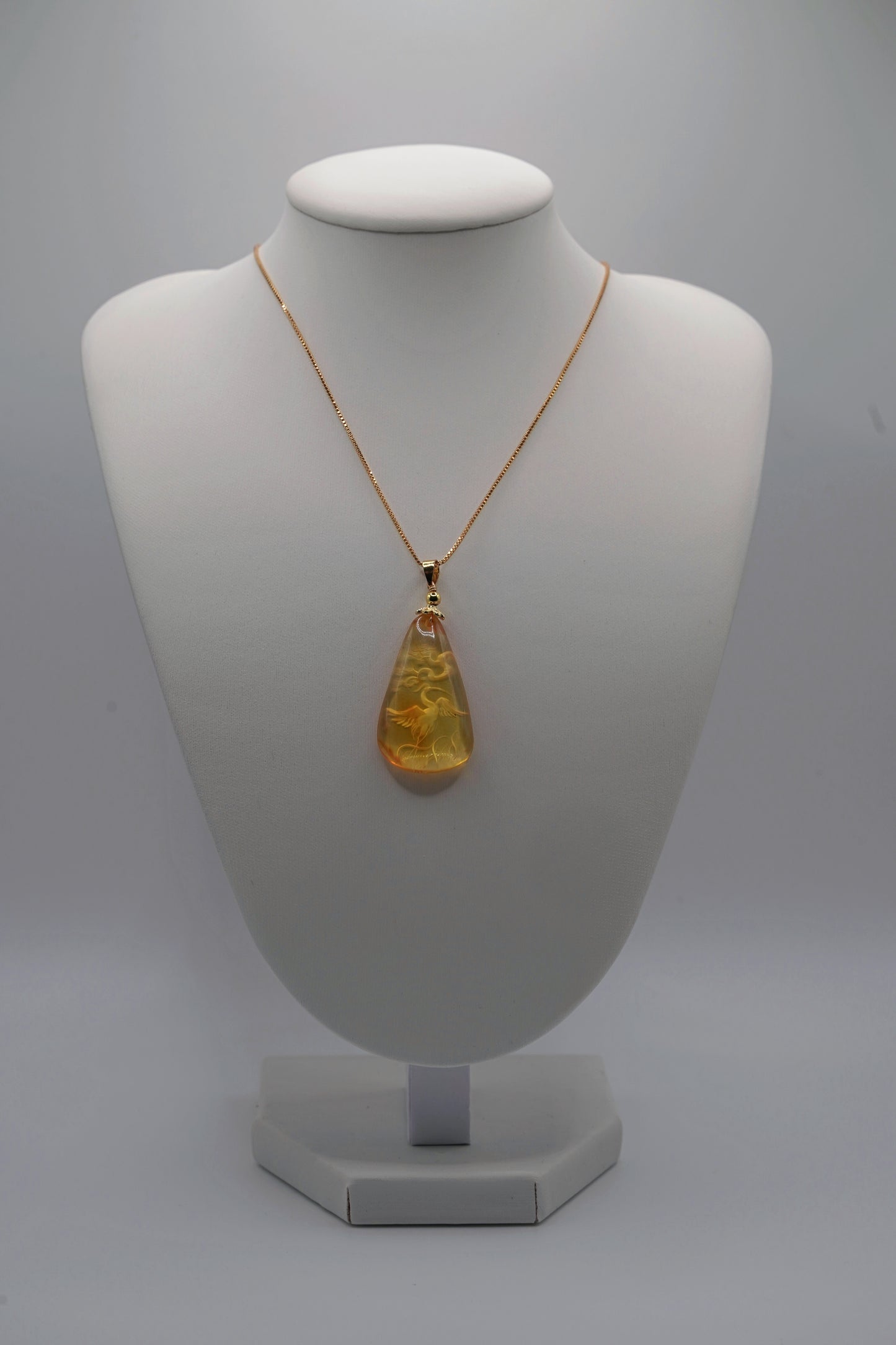 Certified Natural Amber Carving Pendant - Handcrafted Burmese Fossil Resin Jewelry