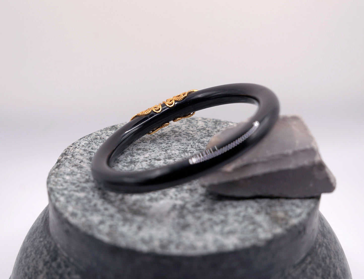 Black Agate Bangle with Opal | 35g | Certified Gemstone | Statement Jewelry