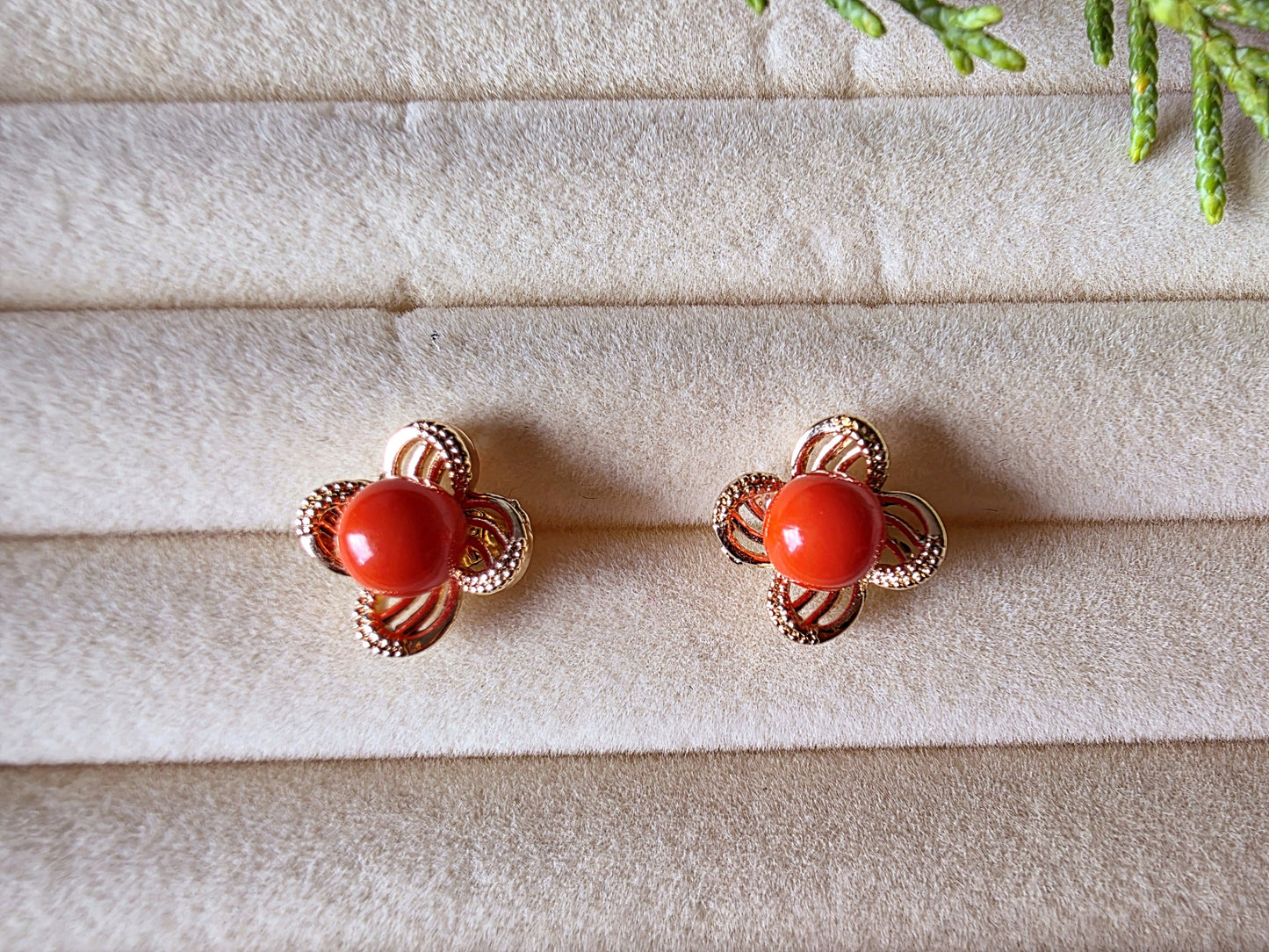 Coral Earring and Bracelet Set
