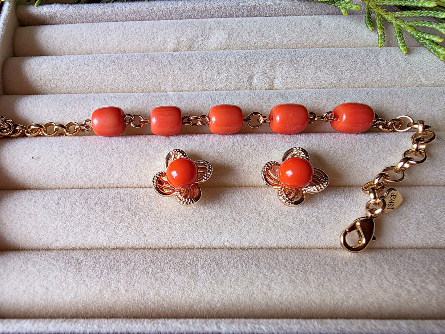 Coral Earring and Bracelet Set
