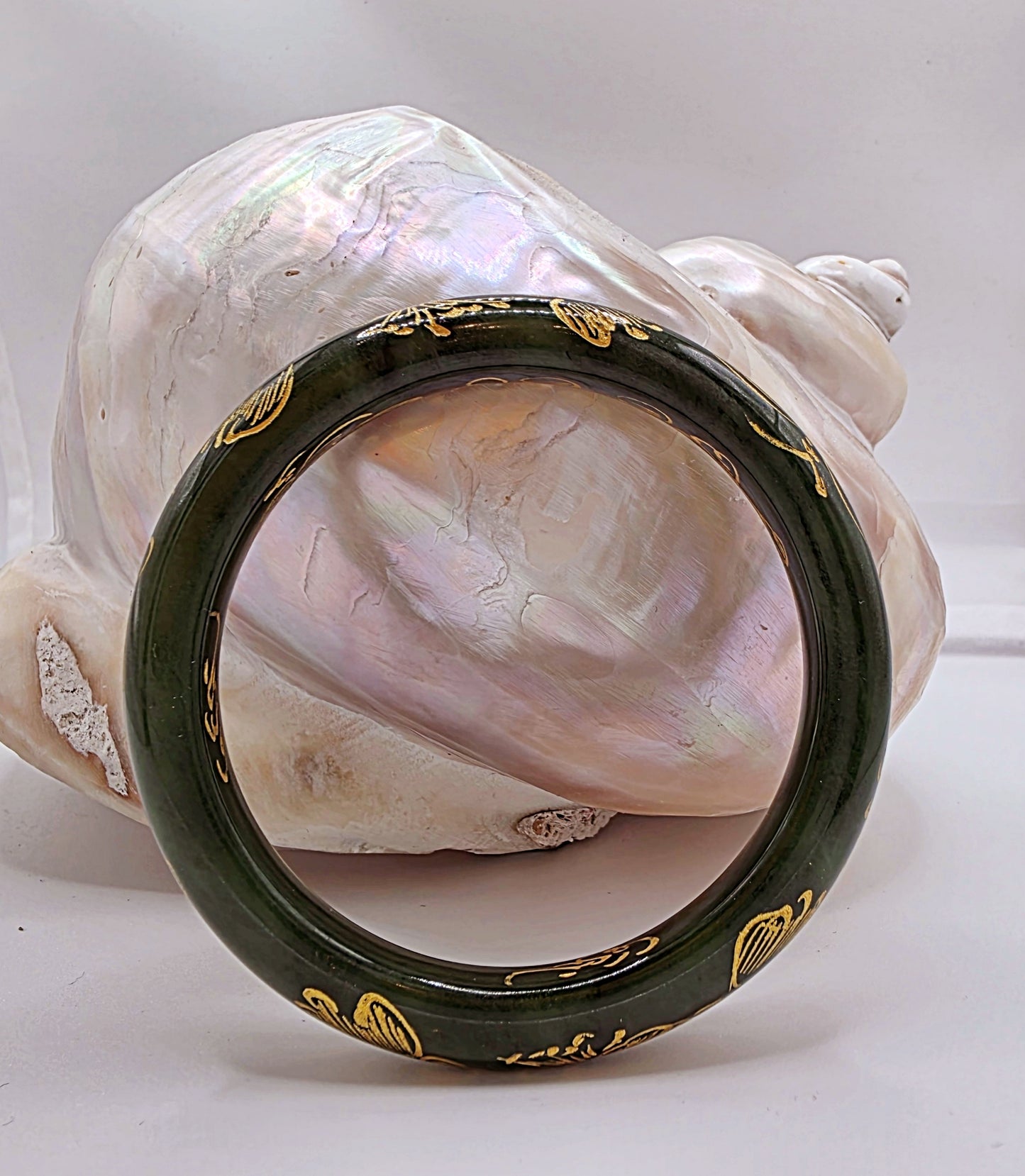 Hetian Jade Bangle with 999k Gold Carving  Handcrafted - Luxury - Certifie