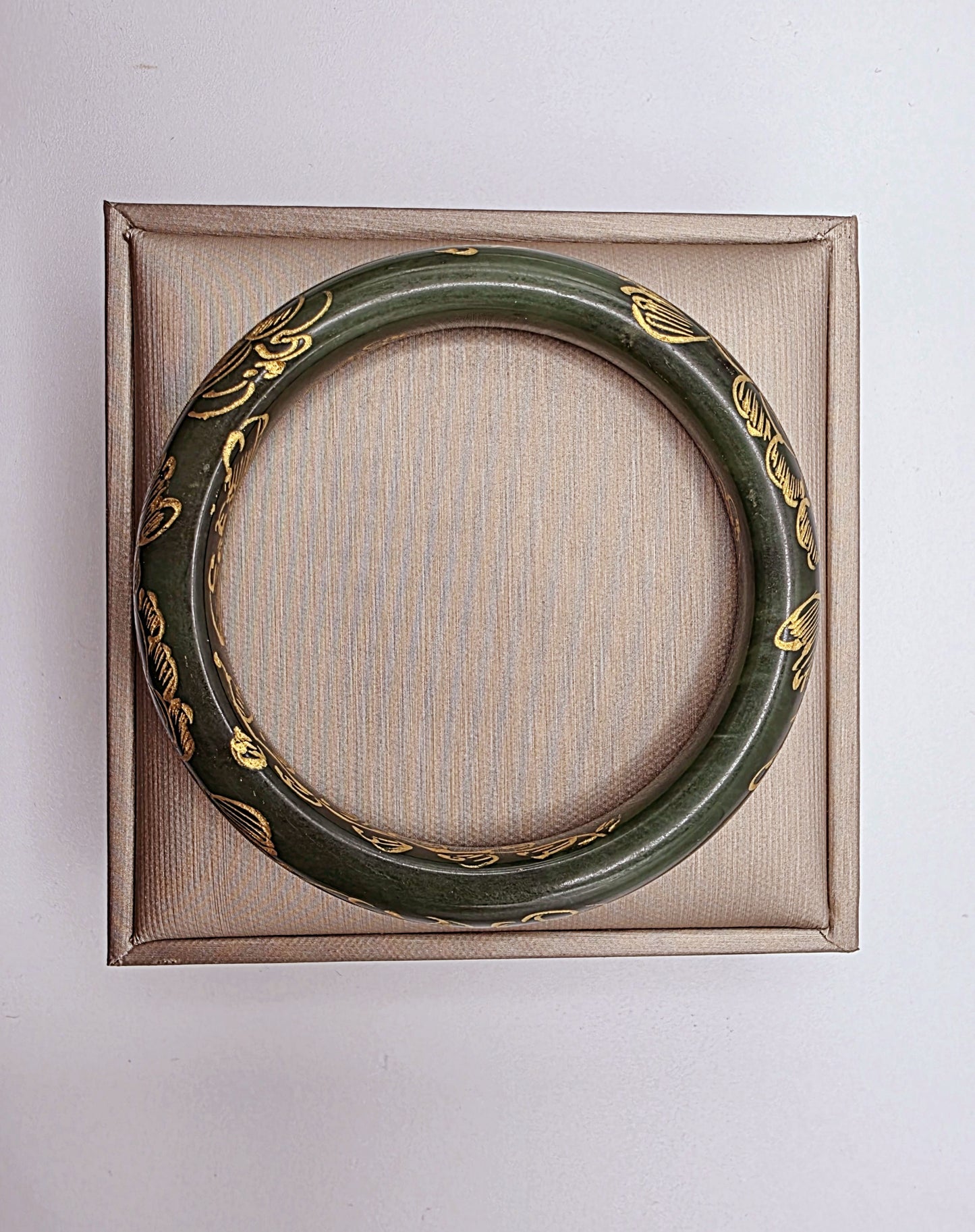 Hetian Jade Bangle with 999k Gold Carving  Handcrafted - Luxury - Certifie