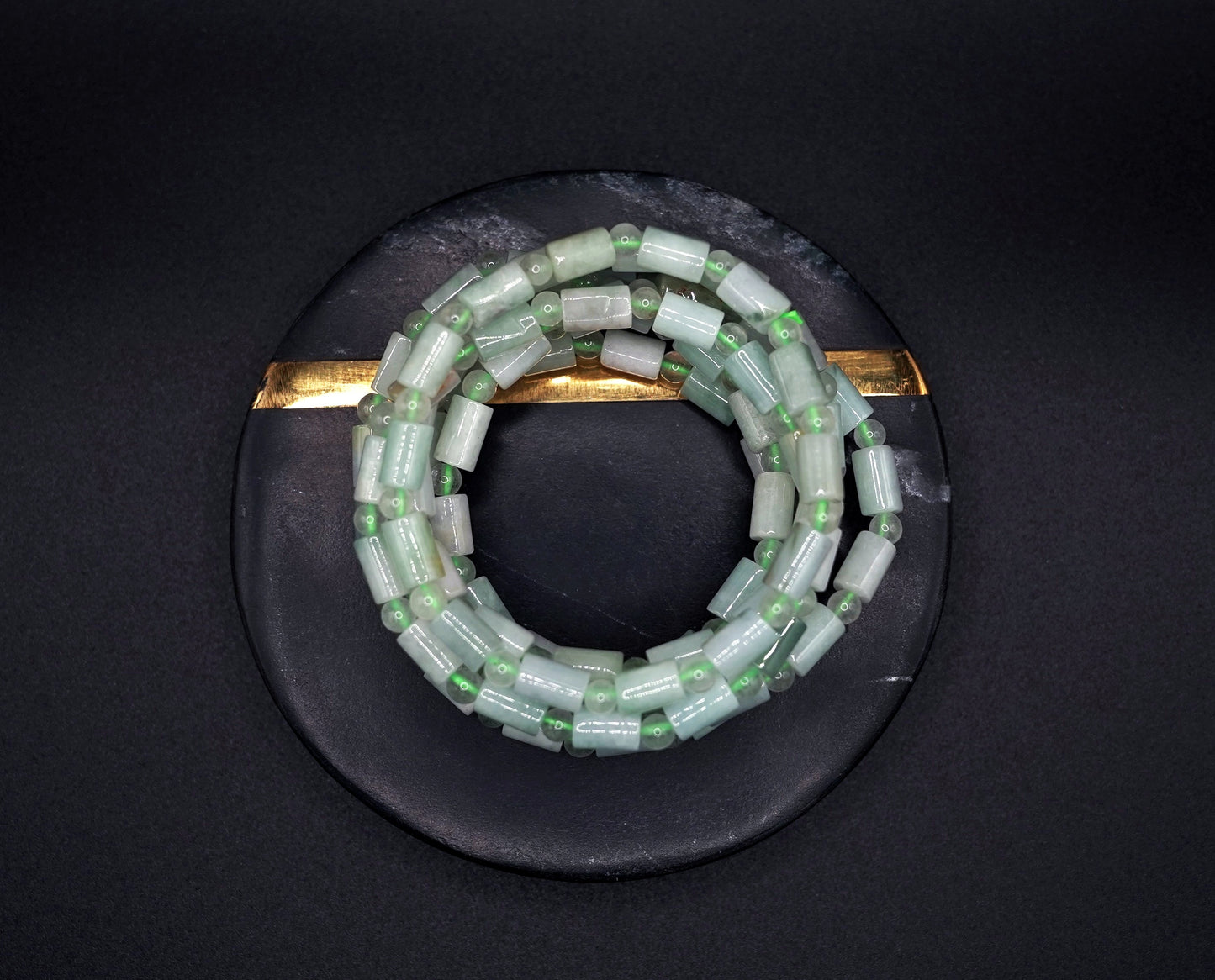 Natural Jadeite Bracelet Stack – Green Cylinder Beads, Handmade Healing Crystal Jewelry