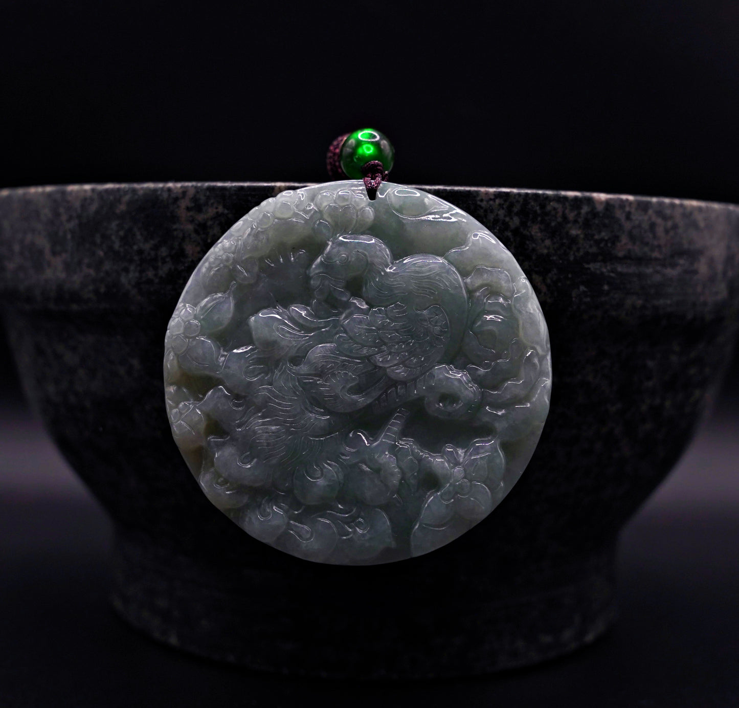 Phoenix Jadeite Pendant - Handcrafted Green Jadeite -  Symbol of Rebirth & Grace