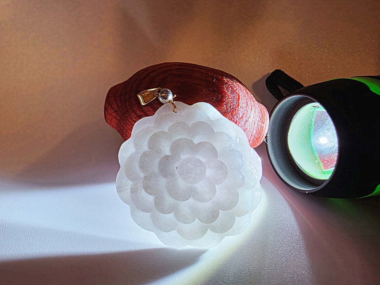 White Jadeite Flower Pendant  Hand-Carved  Elegant & Spiritual Jewelry