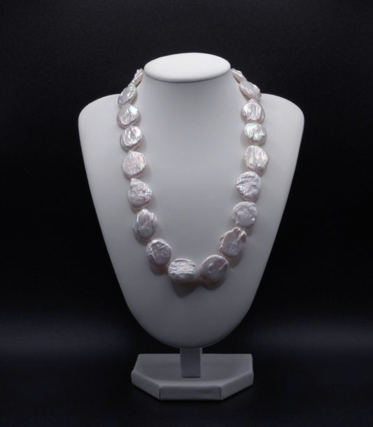 Pinkish-White Keshi Pearl Necklace  Irregular Flat Pearls  Organic Luxury