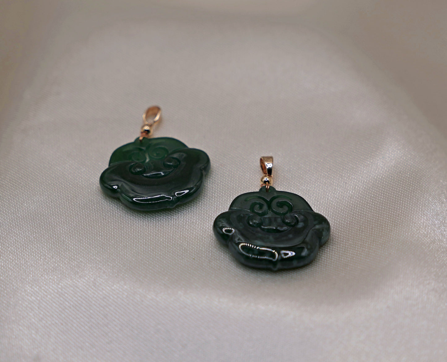 Twin Ruyi Guatemalan Jadeite Pendants  - Natural Jade  Symbol of Fortune & Harmony