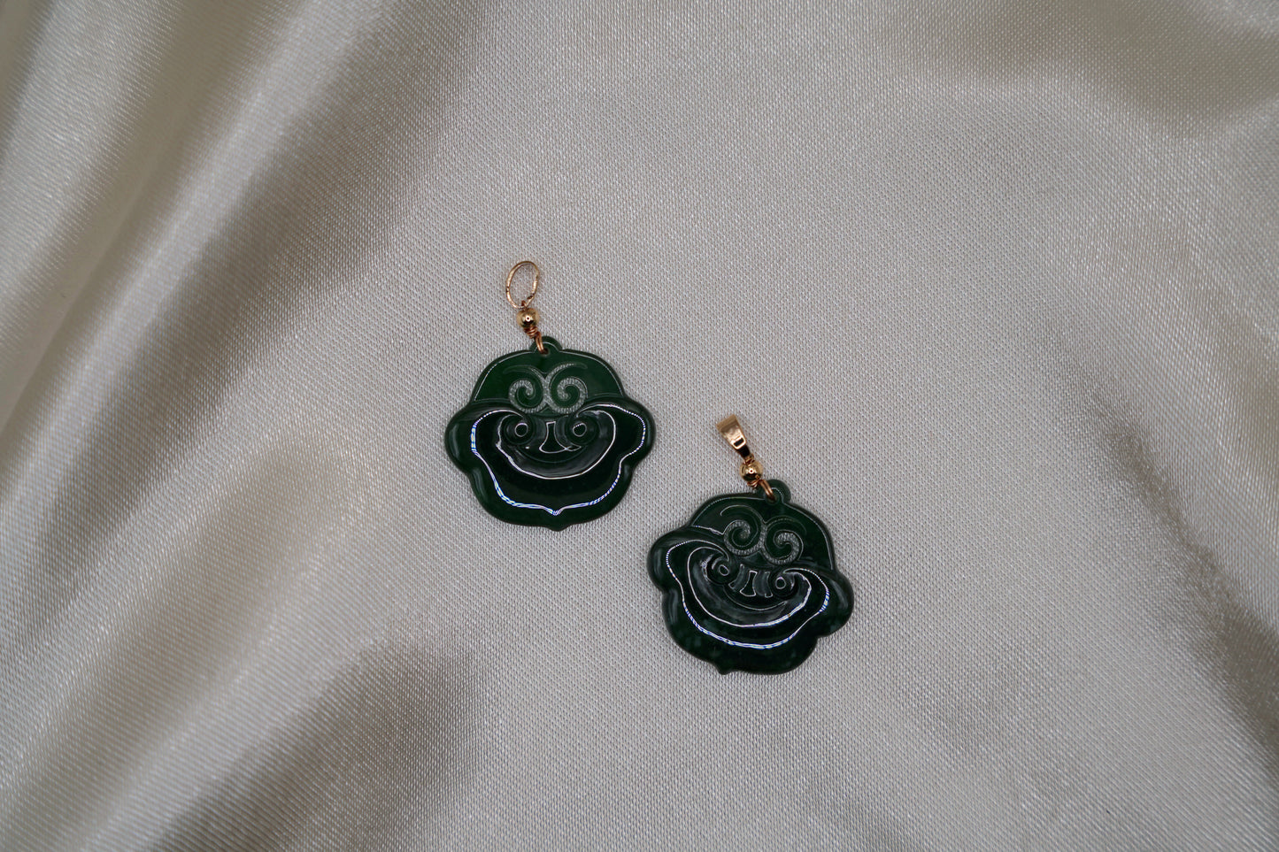 Twin Ruyi Guatemalan Jadeite Pendants  - Natural Jade  Symbol of Fortune & Harmony