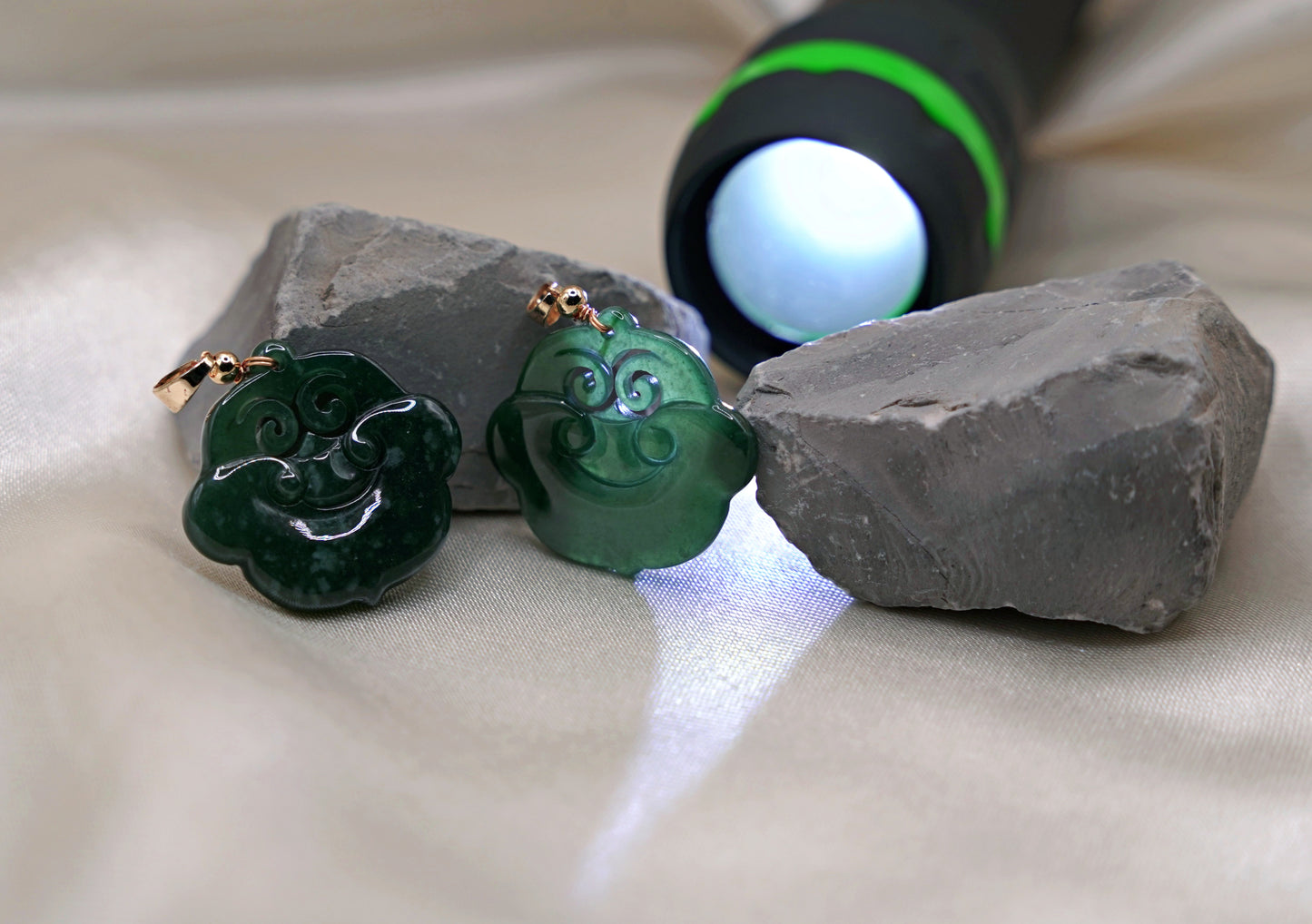 Twin Ruyi Guatemalan Jadeite Pendants  - Natural Jade  Symbol of Fortune & Harmony
