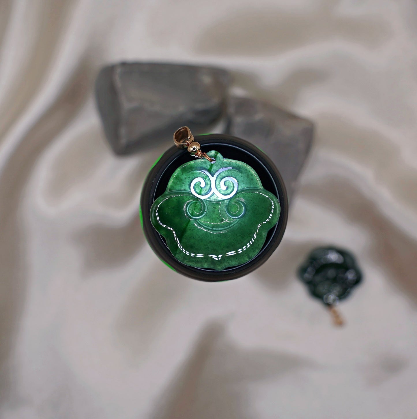 Twin Ruyi Guatemalan Jadeite Pendants  - Natural Jade  Symbol of Fortune & Harmony