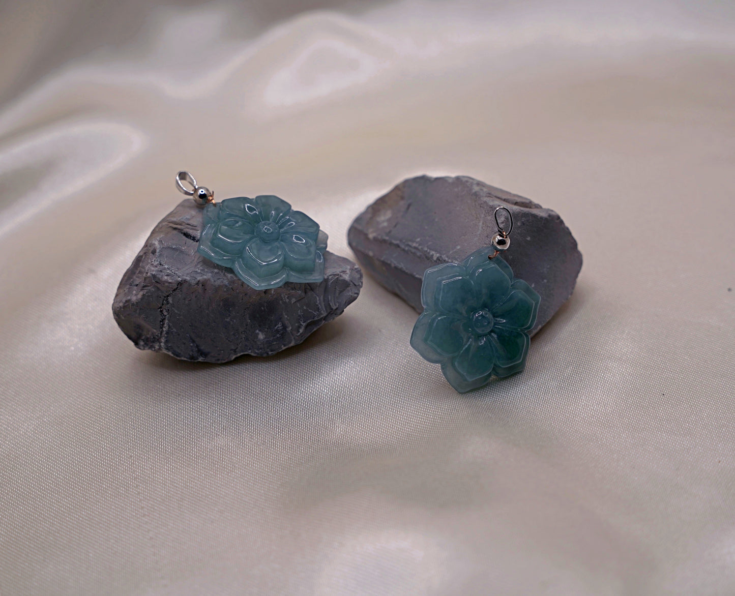 Blue-Green Twin Jadeite Flower Earrings  Hand-Carved  Elegant Gemstone Jewelry