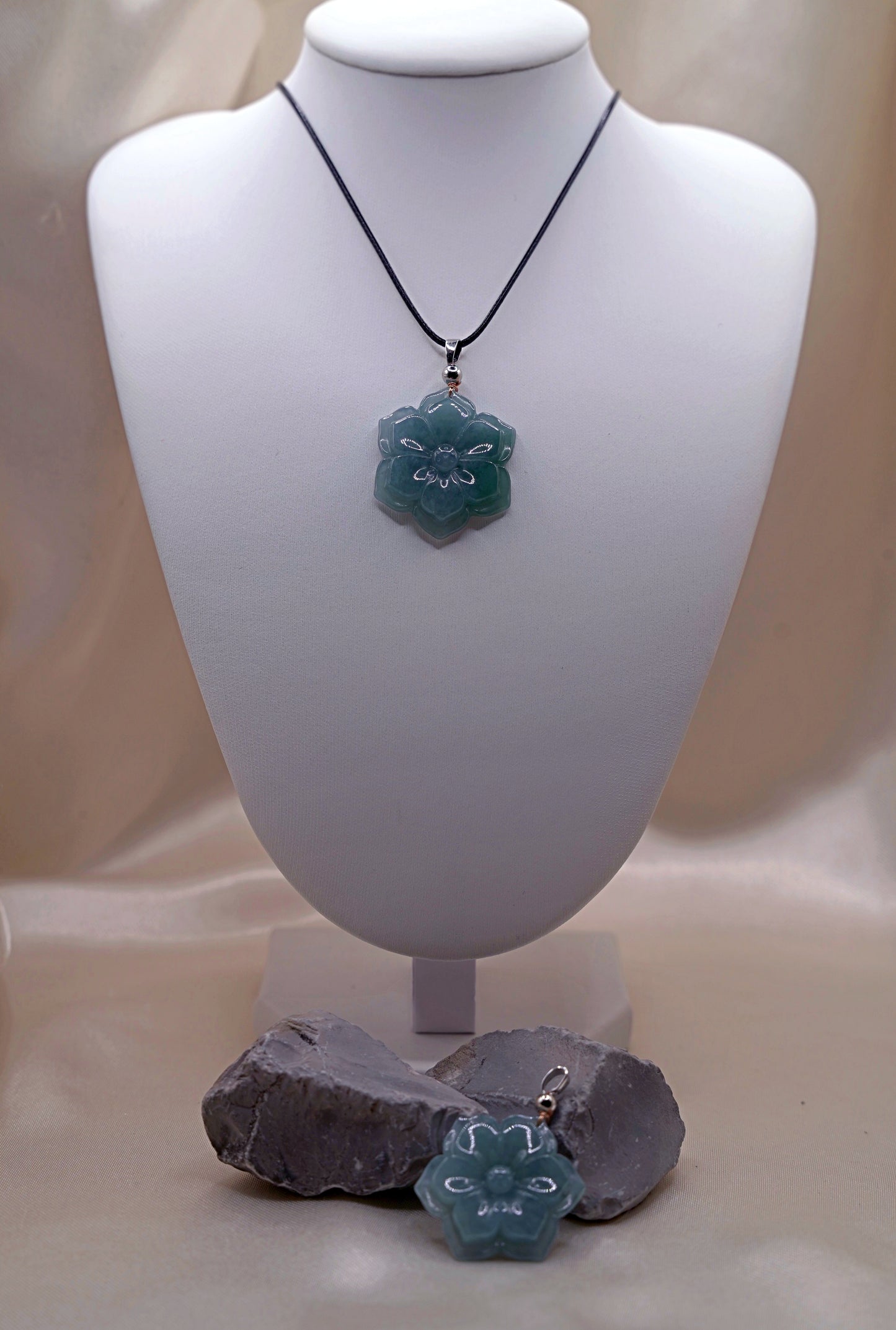 Blue-Green Twin Jadeite Flower Earrings  Hand-Carved  Elegant Gemstone Jewelry