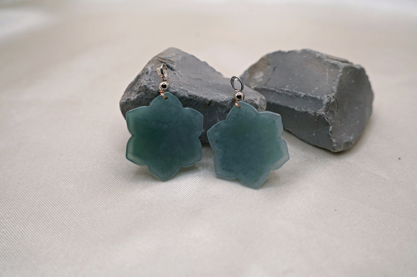 Blue-Green Twin Jadeite Flower Earrings  Hand-Carved  Elegant Gemstone Jewelry