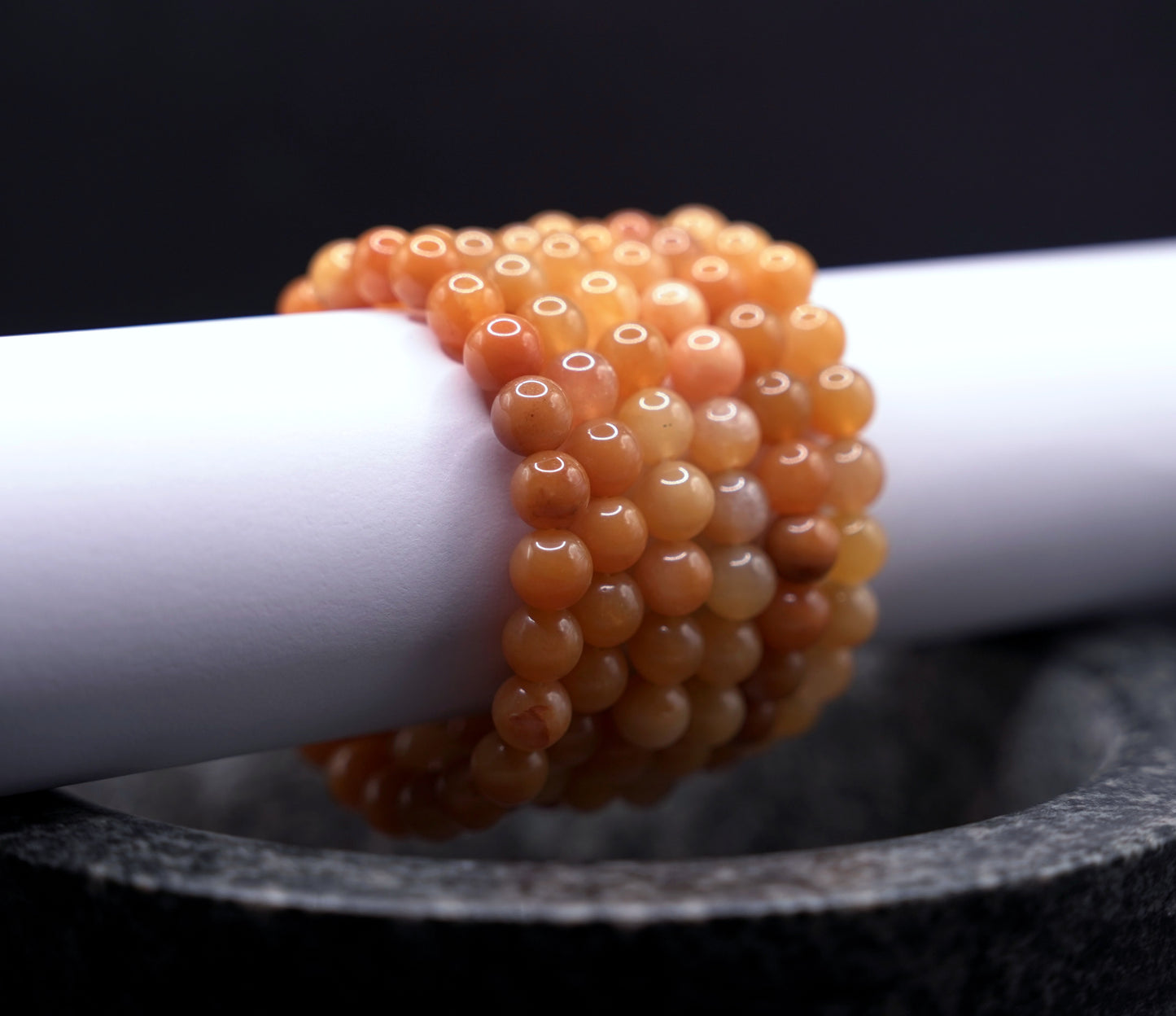 Natural Yellow Jade Bracelet Stack – Polished Round Beads, Healing Crystal Jewelry