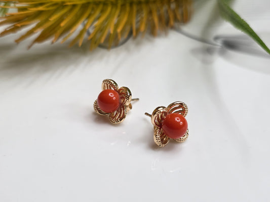 Timeless Elegance: Vintage Coral & Gold Stud Earrings