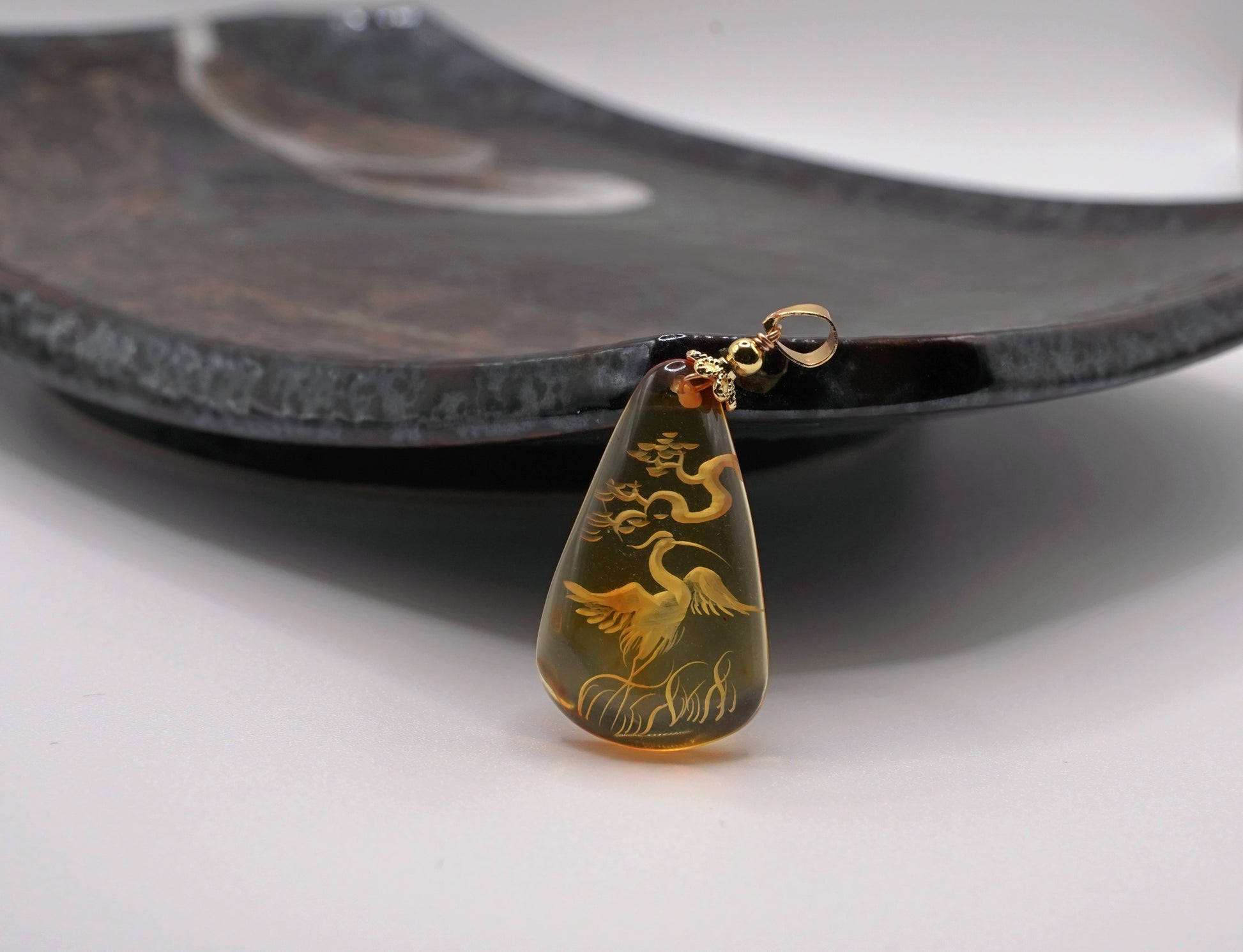 Certified Natural Amber Carving Pendant  Handcrafted  Burmese Fossil Resin Jewelry