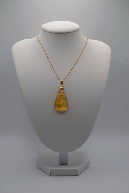 Certified Natural Amber Carving Pendant - Handcrafted  Burmese Fossil Resin Jewelry