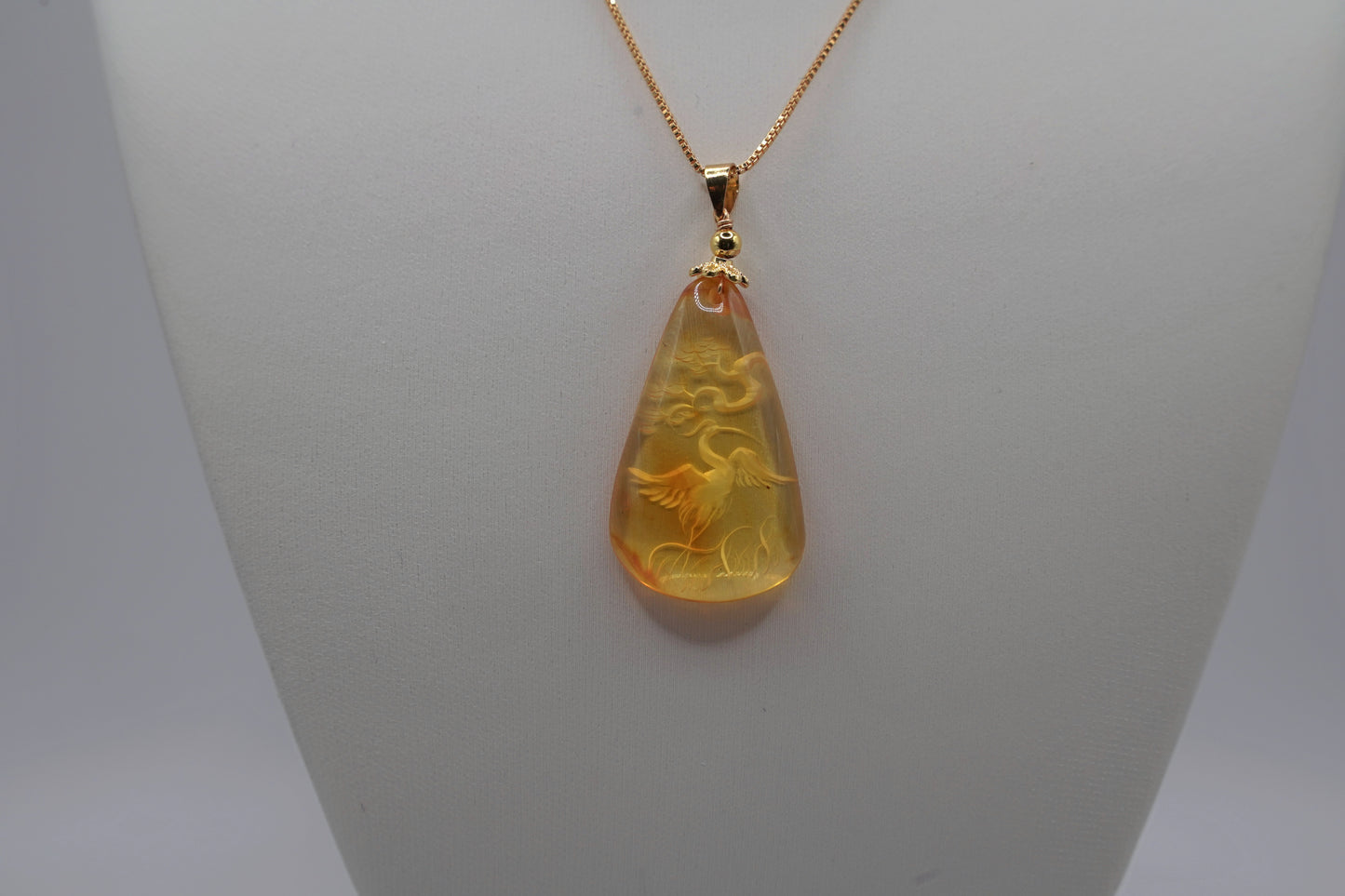 Certified Natural Amber Carving Pendant - Handcrafted  Burmese Fossil Resin Jewelry