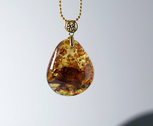 Burmese Amber Pendant – Natural Golden Resin Gemstone