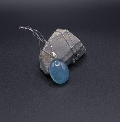 Certified Natural Aquamarine Pendant- S925 Silver – Oval Cut, Polished Finish, Collector Grade