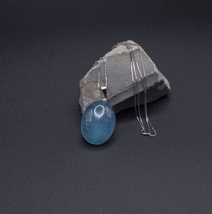 Certified Natural Aquamarine Pendant- S925 Silver – Oval Cut, Polished Finish, Collector Grade