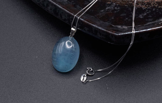 Certified Natural Aquamarine Pendant- S925 Silver – Oval Cut, Polished Finish, Collector Grade