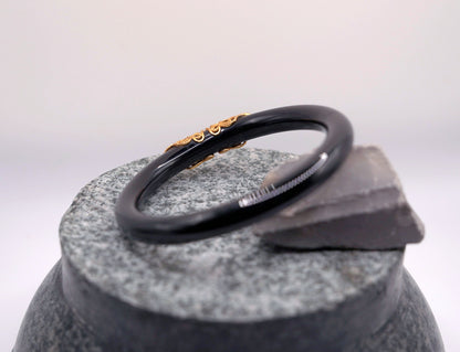 Black Agate Bangle with Opal | 35g | Certified Gemstone | Statement Jewelry