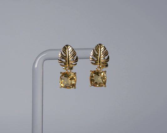 Certified Citrine Leaf Gold Earrings – Elegant Nature-Inspired Design