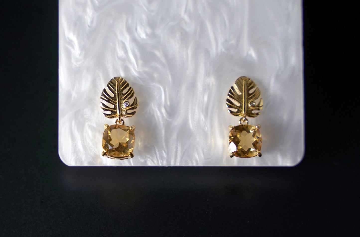 Certified Citrine Leaf Gold Earrings – Elegant Nature-Inspired Design