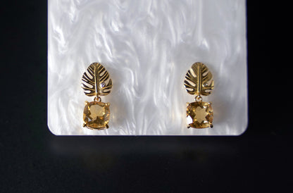 Certified Citrine Leaf Gold Earrings – Elegant Nature-Inspired Design