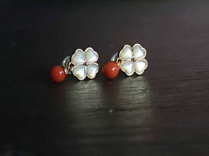 Four-Leaf Clover Coral Earring
