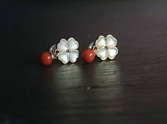 Four-Leaf Clover Coral Earring