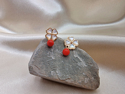 Four-Leaf Clover Coral Earring
