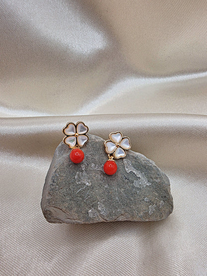 Four-Leaf Clover Coral Earring