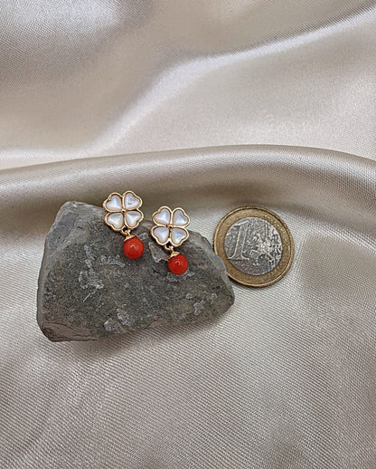 Four-Leaf Clover Coral Earring