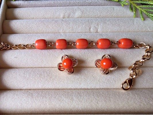 Coral Earring and Bracelet Set
