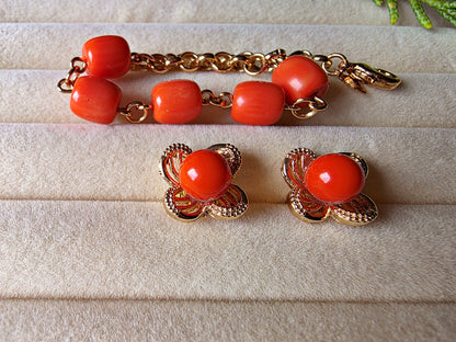 Coral Earring and Bracelet Set