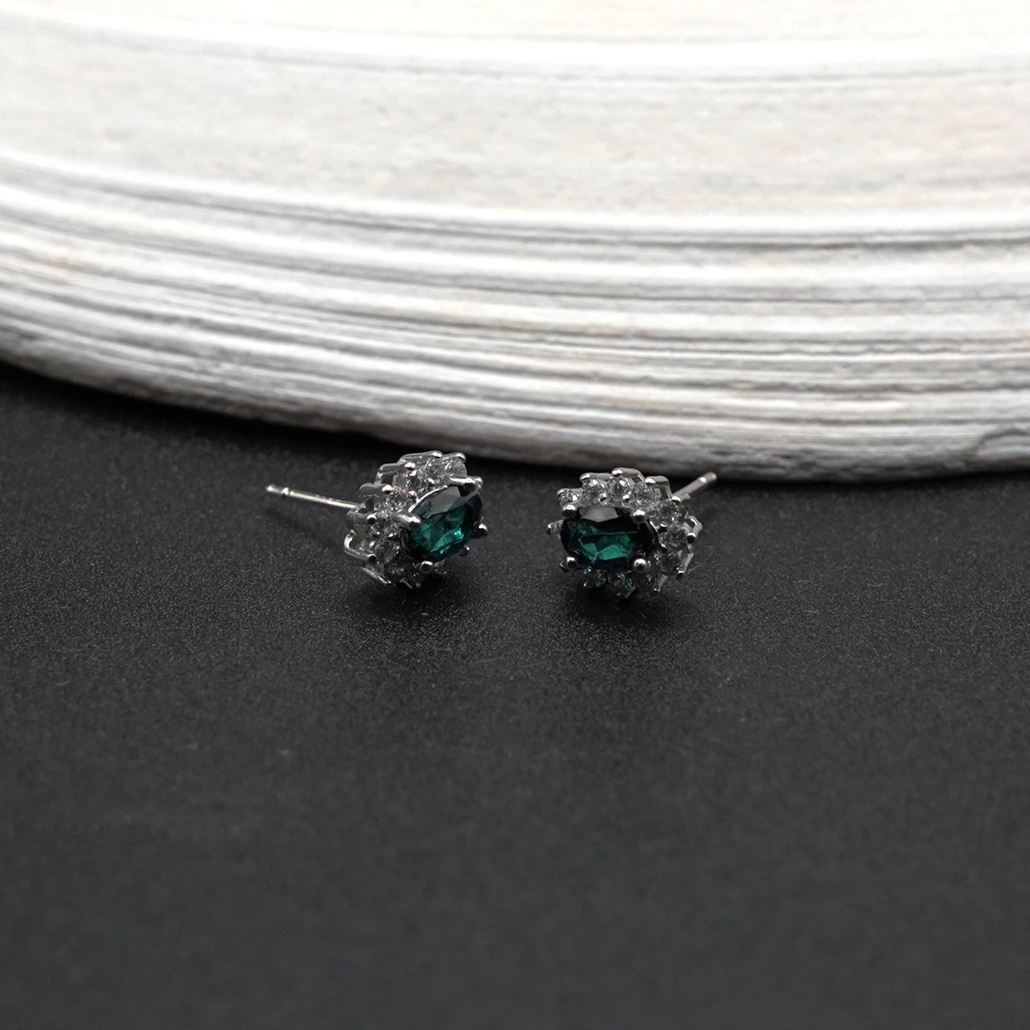 Green Topaz Oval-Cut Stud Earrings – S925 Halo Setting