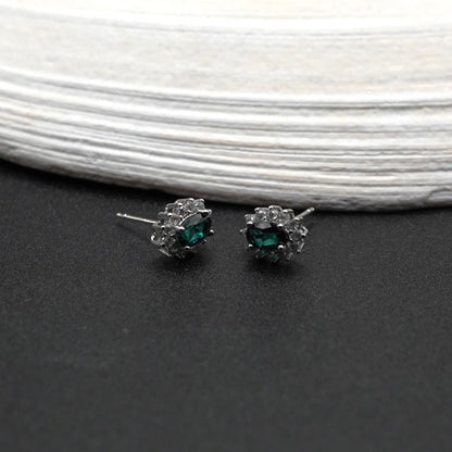 Green Topaz Oval-Cut Stud Earrings – S925 Halo Setting