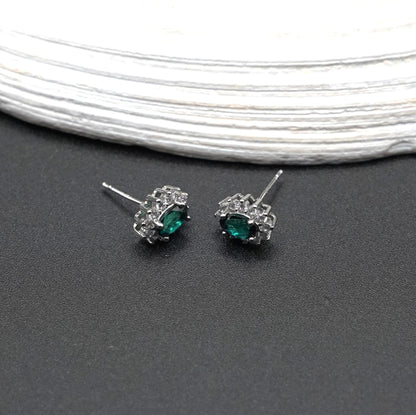 Green Topaz Oval-Cut Stud Earrings – S925 Halo Setting