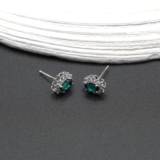 Green Topaz Oval-Cut Stud Earrings – S925 Halo Setting