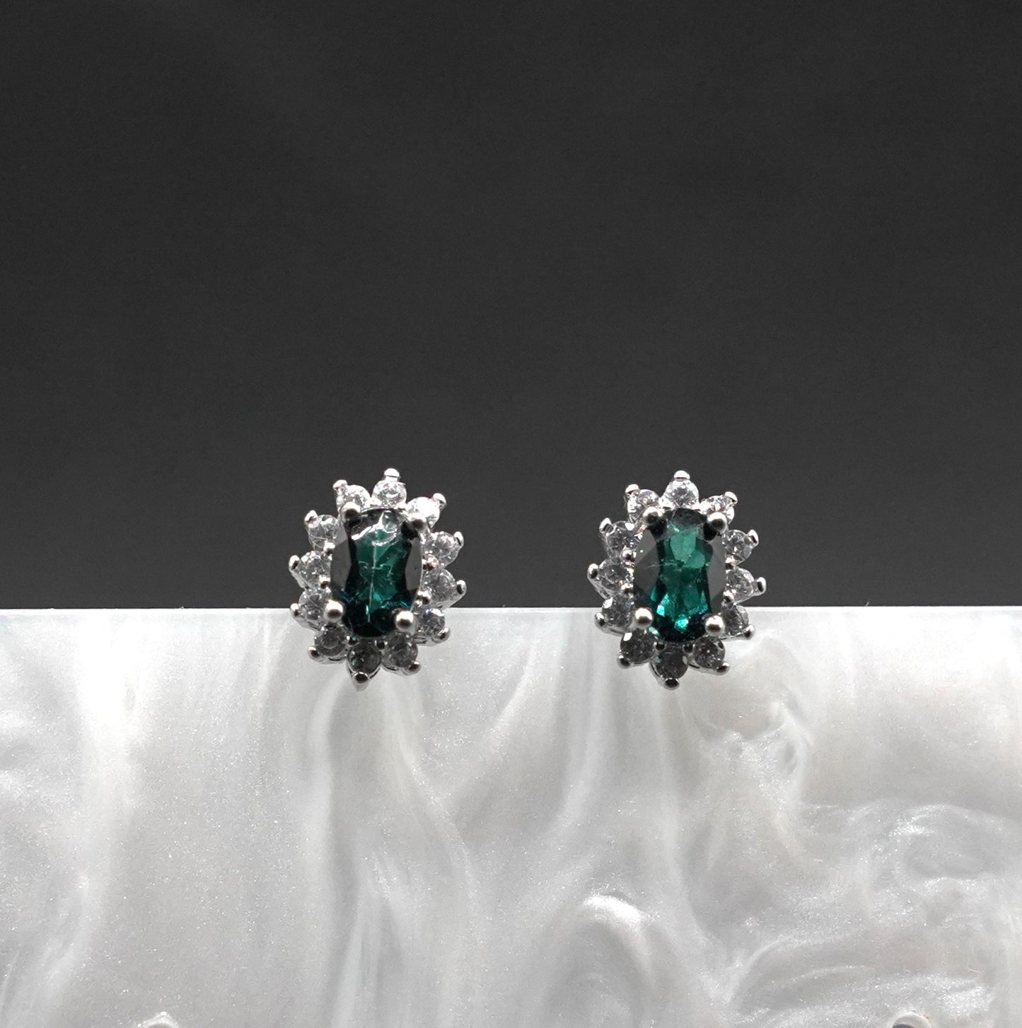 Green Topaz Oval-Cut Stud Earrings – S925 Halo Setting
