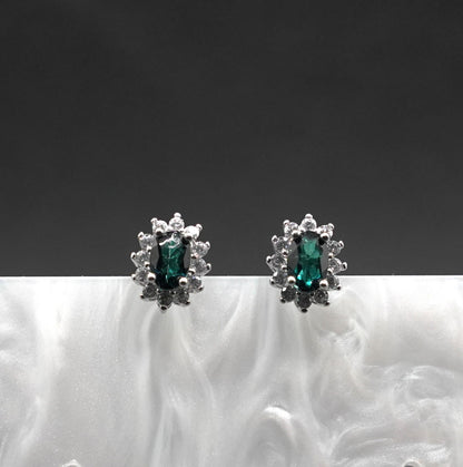 Green Topaz Oval-Cut Stud Earrings – S925 Halo Setting