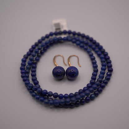 Natural Lapis Lazuli 2- piece Set Bead Necklace and Bracelet