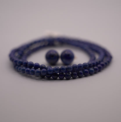 Natural Lapis Lazuli 2- piece Set Bead Necklace and Bracelet