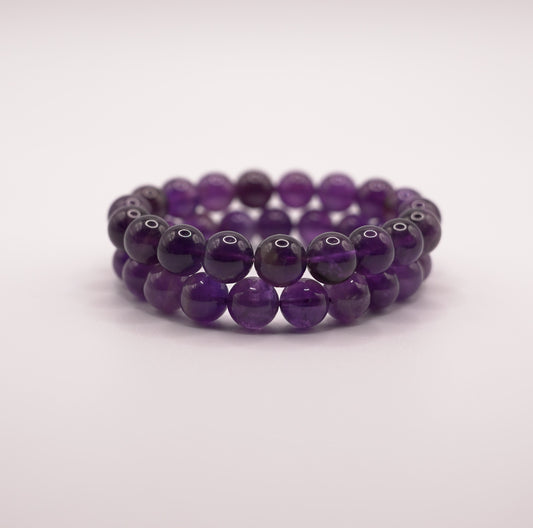 2-piece Natural Amethyst Bead Bracelet