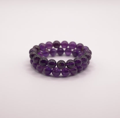 2-piece Natural Amethyst Bead Bracelet