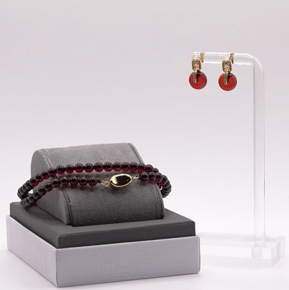 2pc Set - Deep Red Burmese Amber - Earrings and Necklace