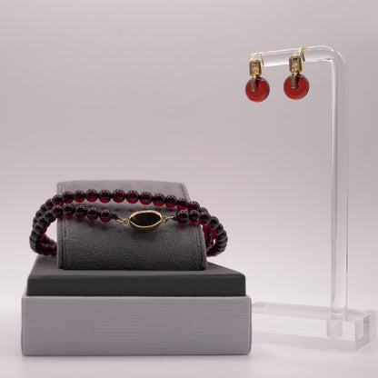 2pc Set - Deep Red Burmese Amber - Earrings and Necklace