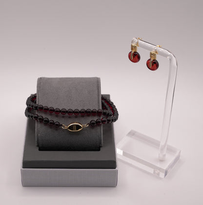 2pc Set - Deep Red Burmese Amber - Earrings and Necklace